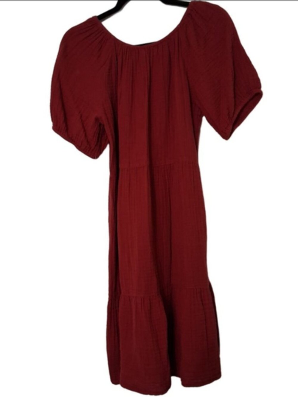 Beachlunchlounge Women's Red Gauzy Cotton Midi Dress M Bishop Sleeve Minimalist